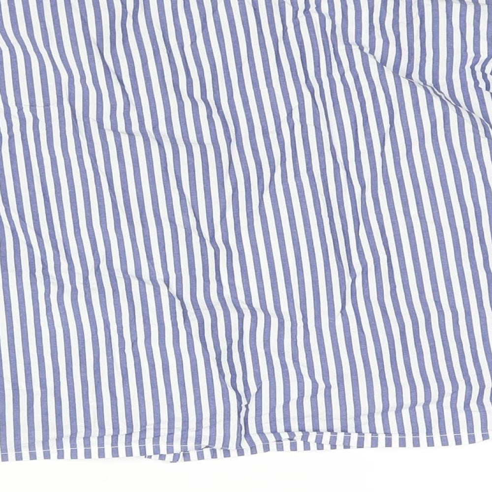 Monki Womens Blue Striped Cotton Cropped Button-Up Size M Collared