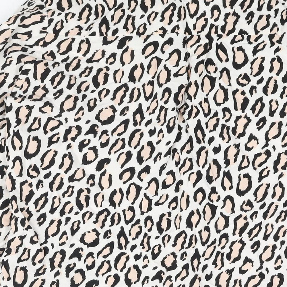 Oasis Womens White Animal Print Viscose Basic Button-Up Size 12 Collared - Leopard Print