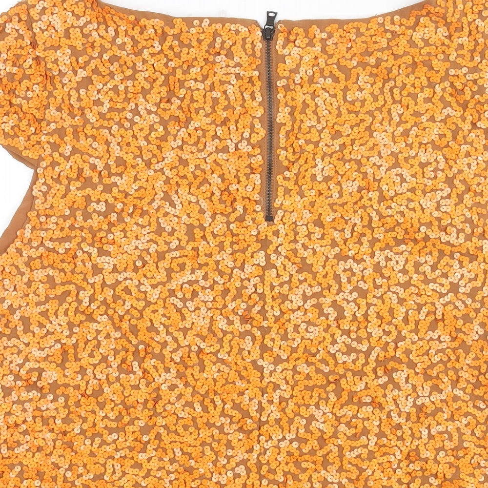 Alice + Olivia Womens Orange Polyester Basic Blouse Size XS Boat Neck - Sequin