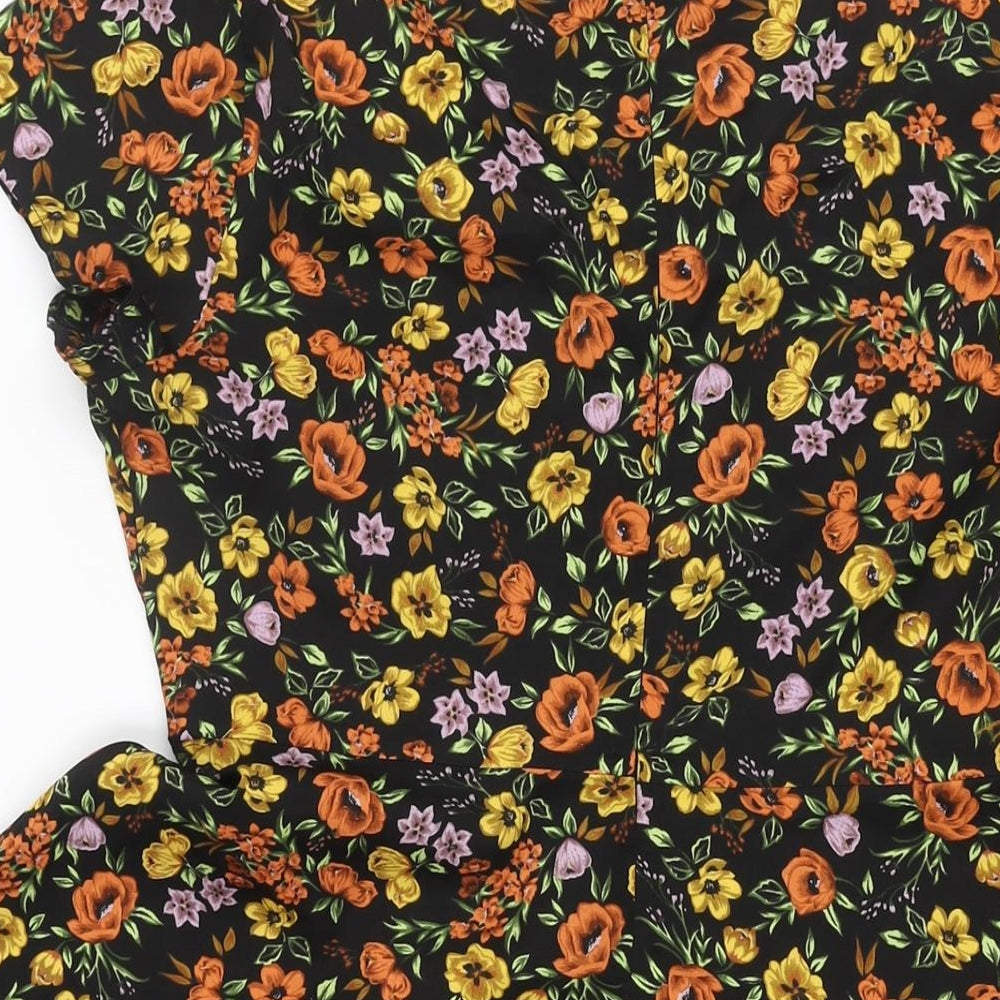 New Look Womens Multicoloured Floral Polyester A-Line Size 12 Round Neck Zip - Keyhole Neck