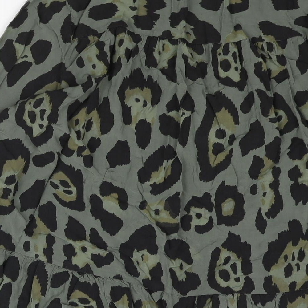 Roman Womens Green Animal Print Viscose Shift Size M V-Neck Pullover - Smocked Jaguar Print