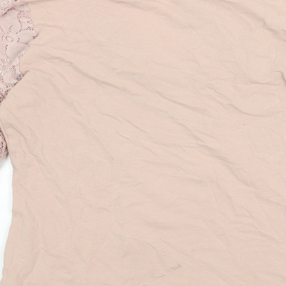 H&M Womens Pink Cotton Basic Blouse Size S V-Neck - Lace