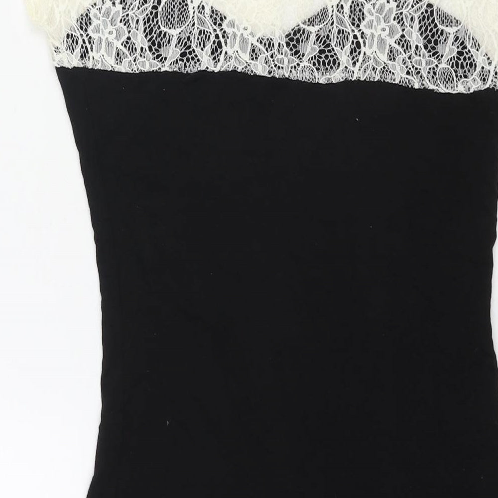 New Look Womens Black Viscose Mini Size 10 Round Neck Pullover - Lace