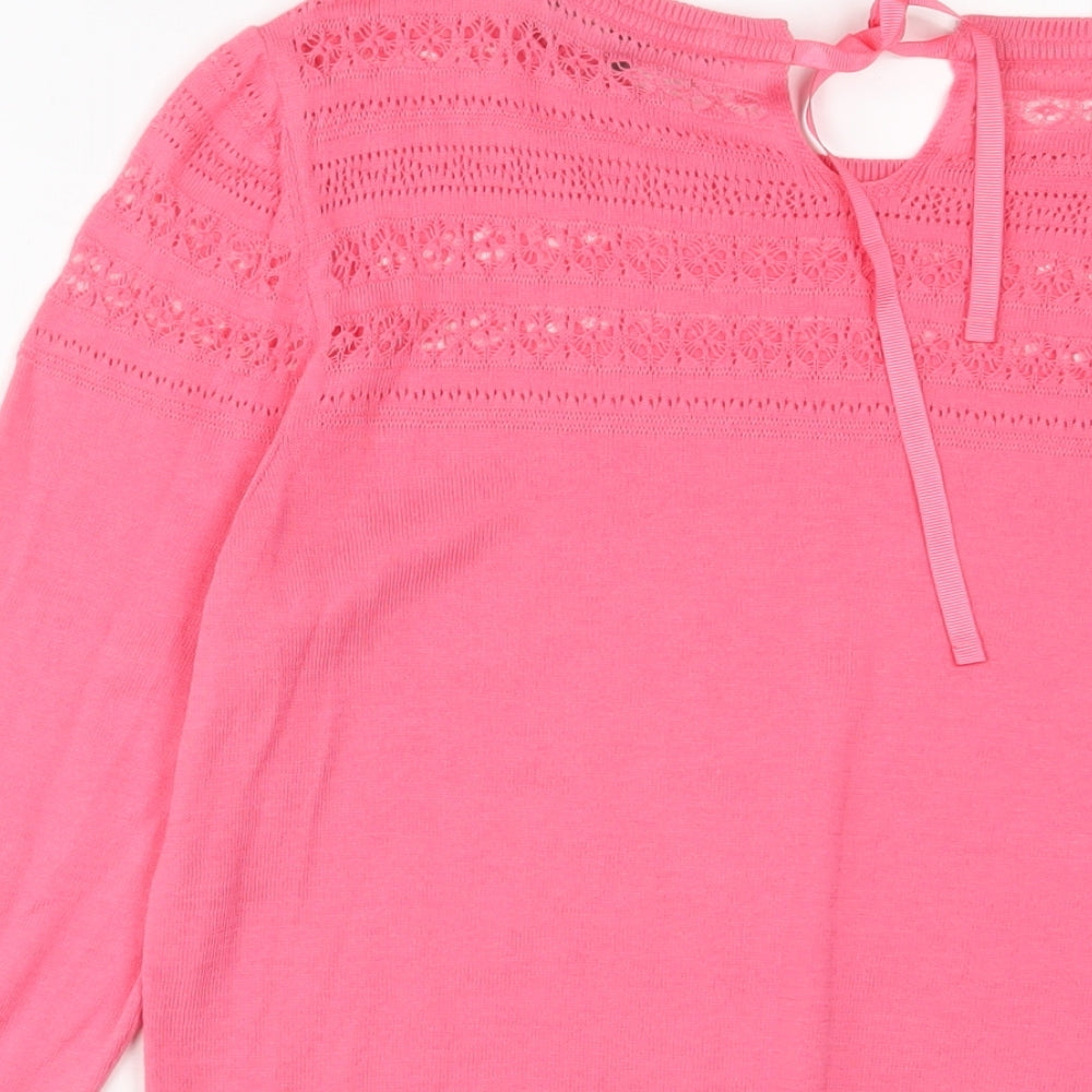 Limited Collection Womens Pink Crew Neck Cotton Pullover Jumper Size 14