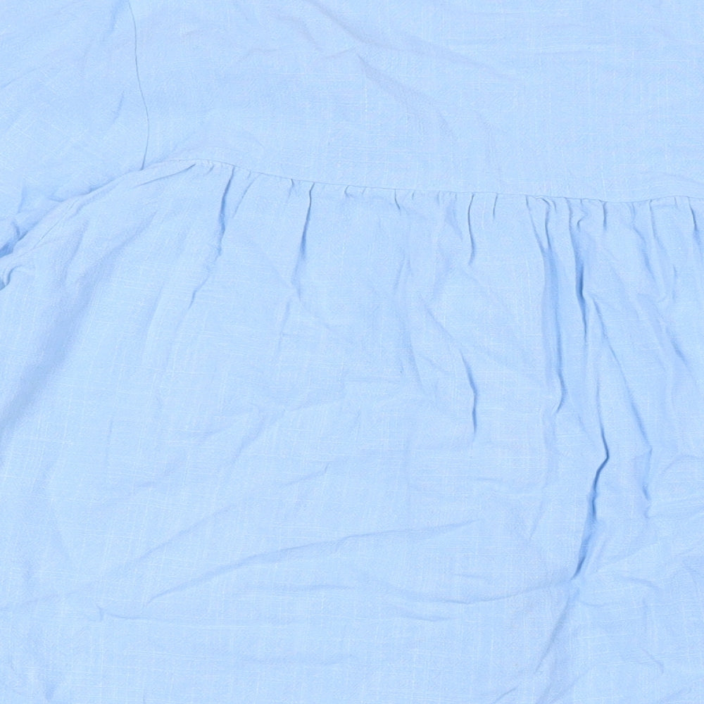 Wallis Womens Blue Viscose Basic Button-Up Size 12 V-Neck - Pocket
