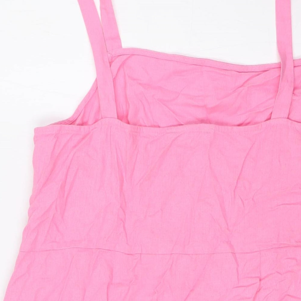 Marks & Spencer Womens Pink Linen A-Line Size 20 Square Neck Zip