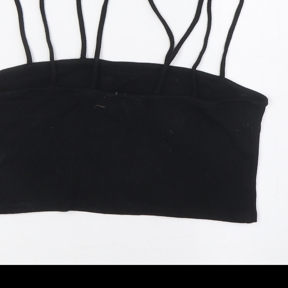 Topshop Womens Black Viscose Cropped Tank Size S Scoop Neck - Ribbed