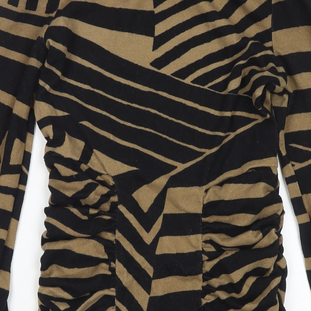 Lila Womens Brown Striped Polyester Jumper Dress Size 10 Round Neck Pullover