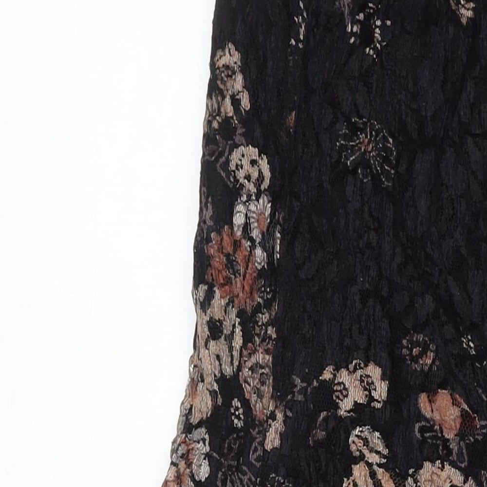 Classic Womens Black Floral Polyester Maxi Size L V-Neck Pullover