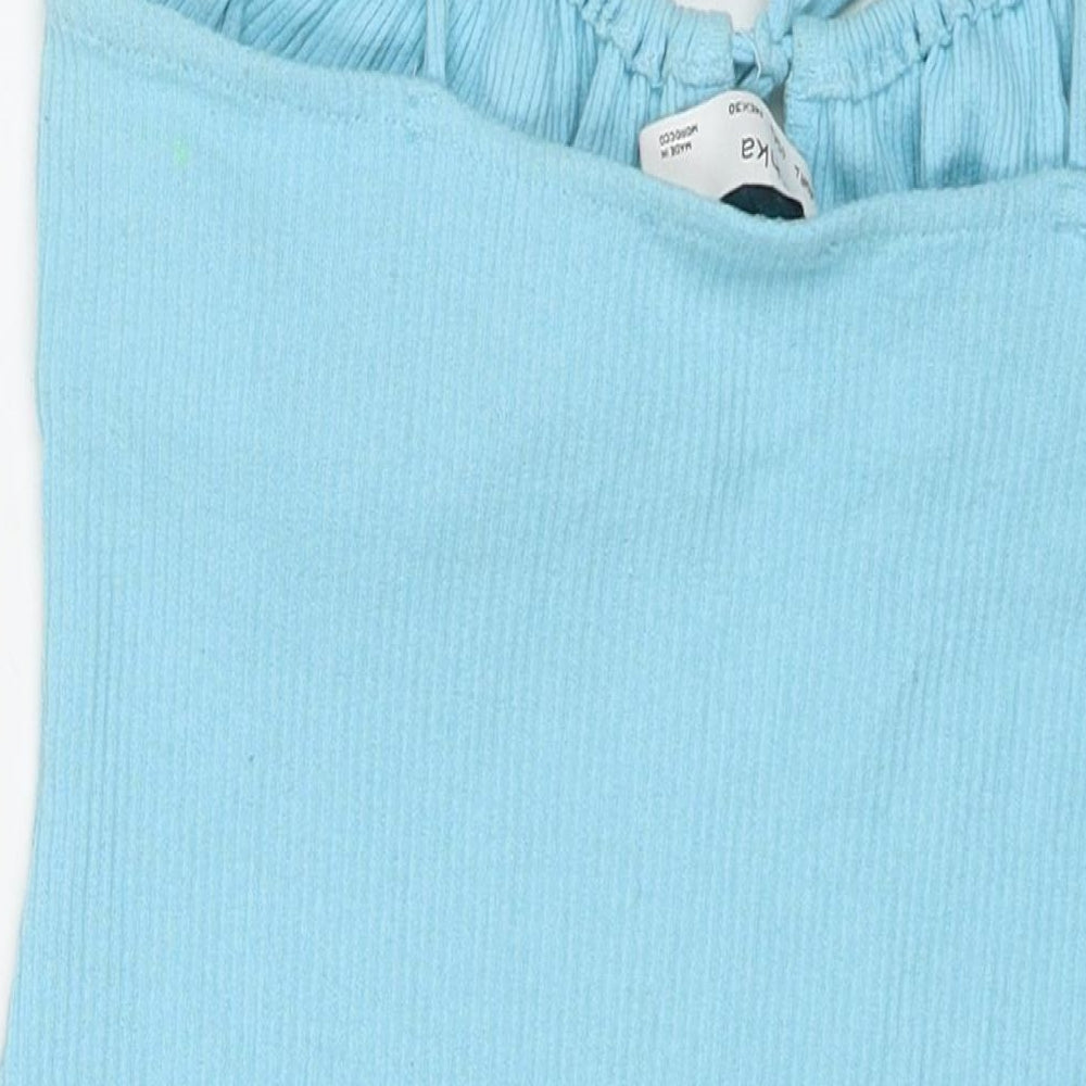 Bershka Womens Blue Cotton Bodycon Size L Sweetheart Pullover