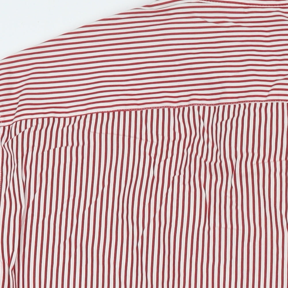 Blue Harbour Mens Red Striped Cotton Button-Up Size M Collared Button
