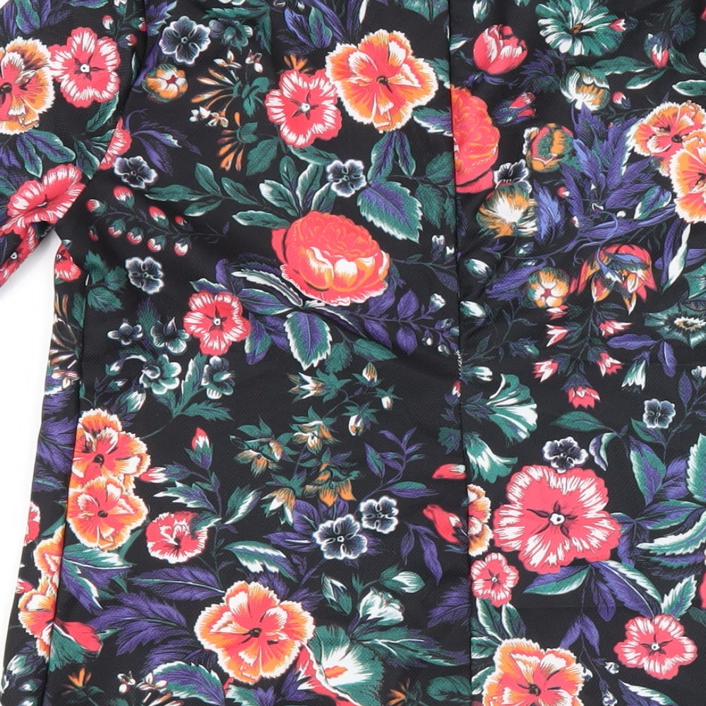 Zara Womens Multicoloured Floral Cotton A-Line Size S Collared Zip