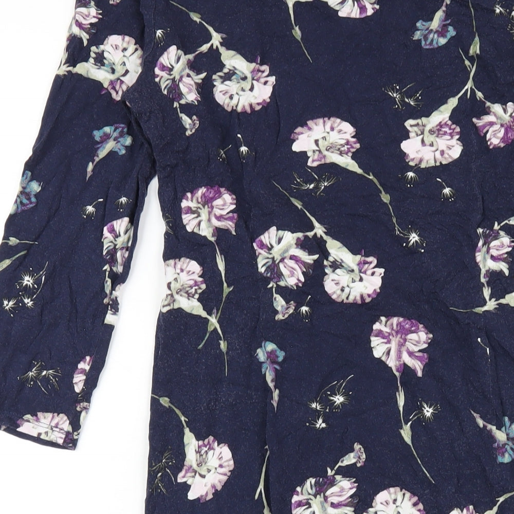 Classics Womens Blue Floral Viscose Bodycon Size 10 Round Neck Pullover