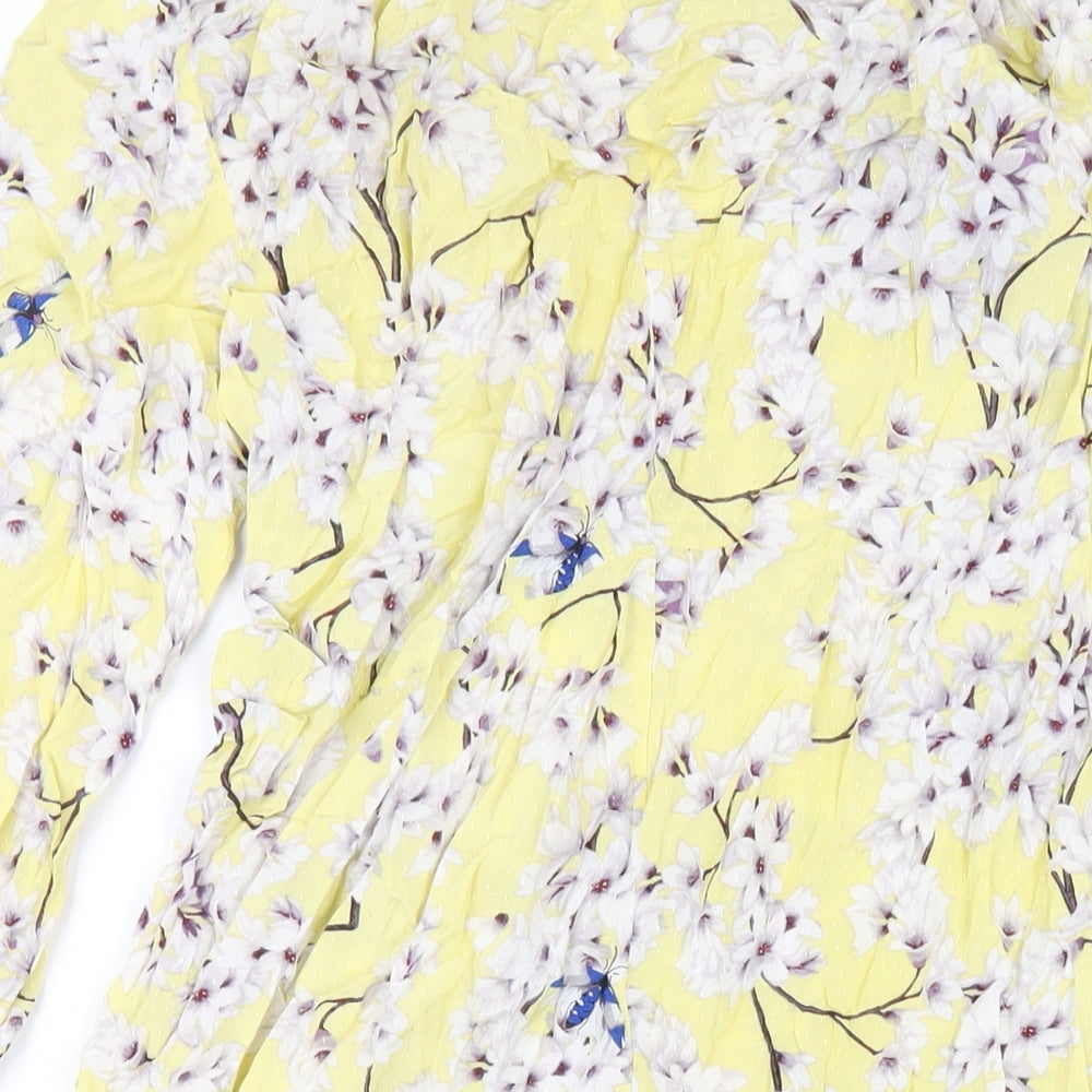 H&M Womens Yellow Floral Viscose A-Line Size 8 Round Neck Pullover