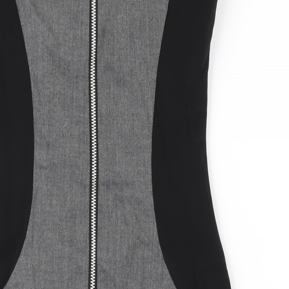 Warehouse Womens Grey Polyester Pencil Dress Size 8 Round Neck Zip