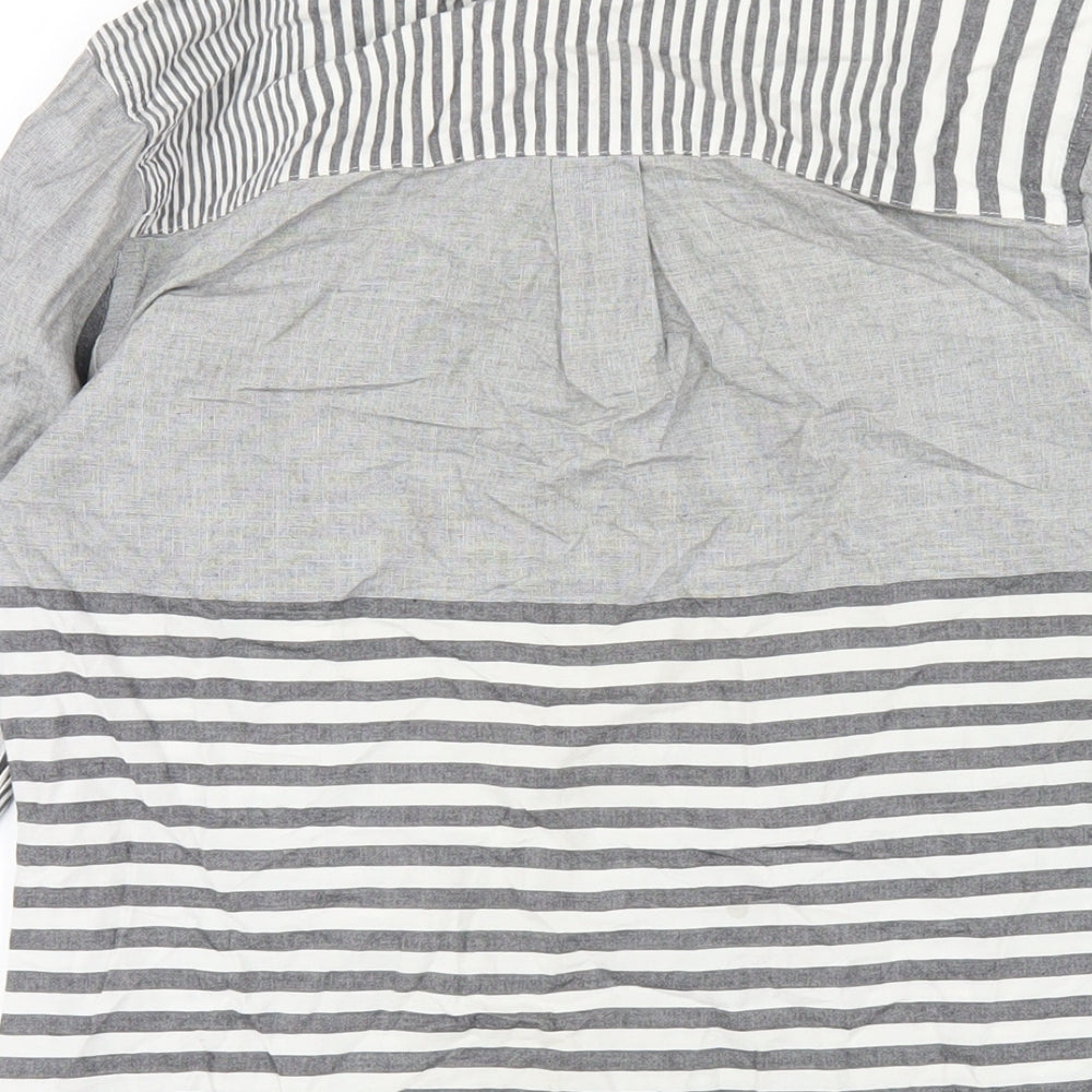 NEXT Womens Grey Striped Cotton Basic Button-Up Size 8 Collared