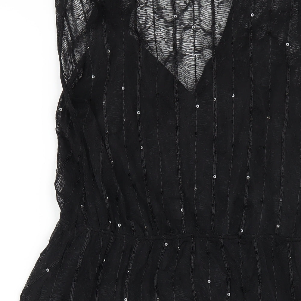 Zara Womens Black Polyester A-Line Size M V-Neck Pullover