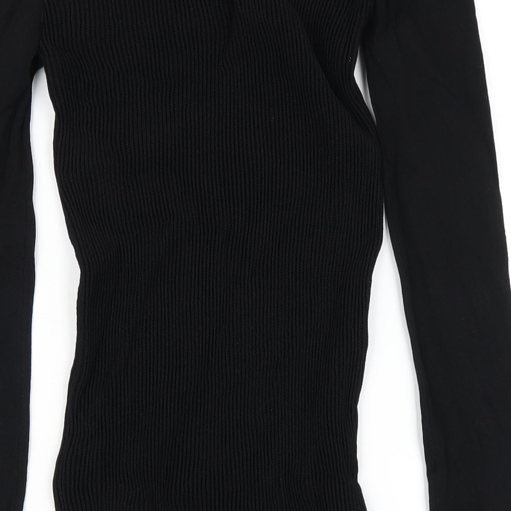 Zara Womens Black Polyester Bodycon Size M Round Neck Pullover