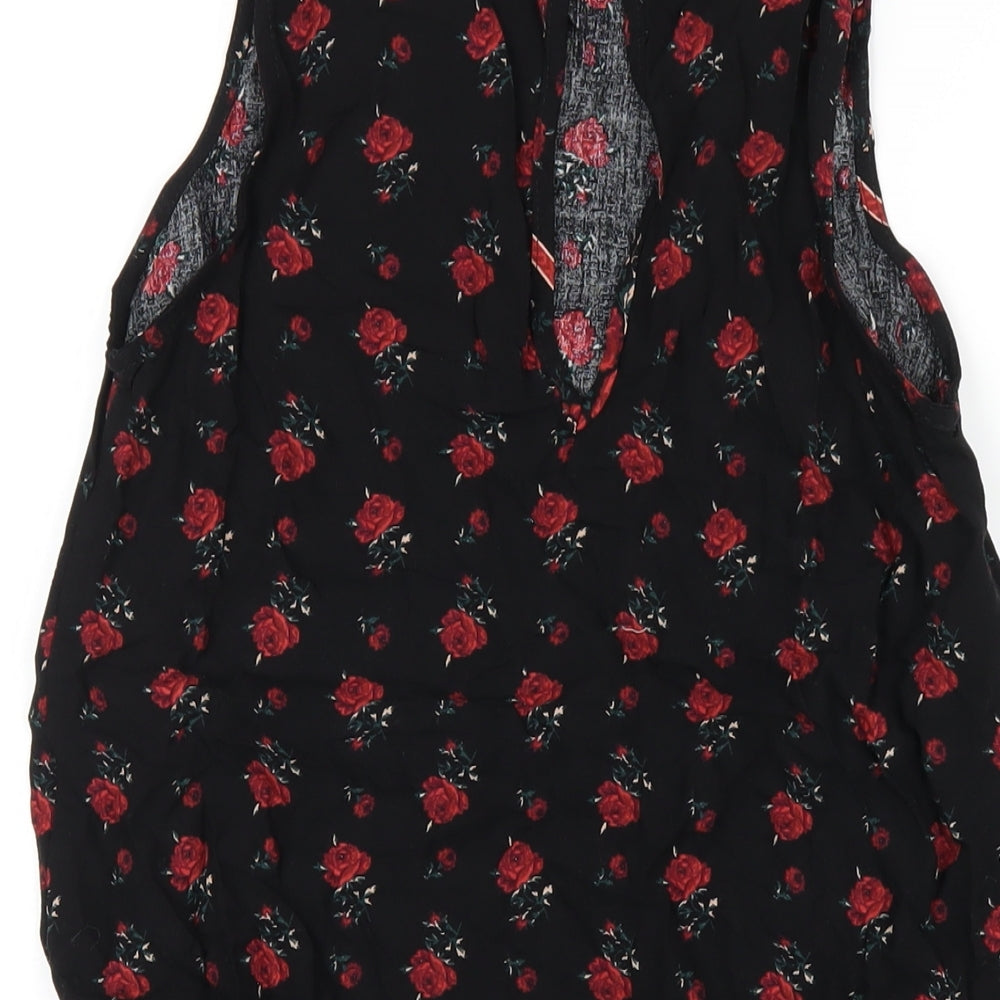 Pins & Needles Womens Black Floral Viscose A-Line Size S Collared Button