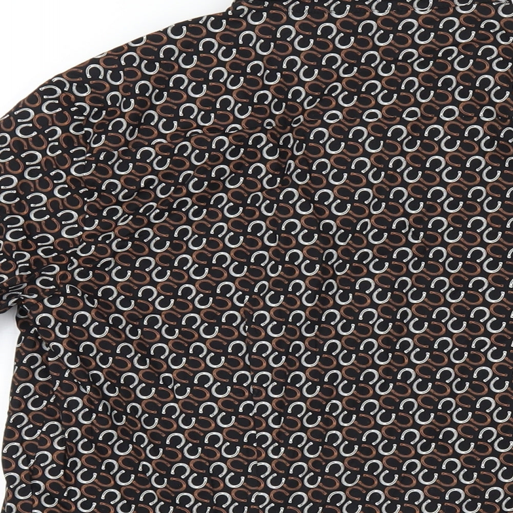Marks & Spencer Womens Black Geometric Cotton Basic Button-Up Size 10 Collared