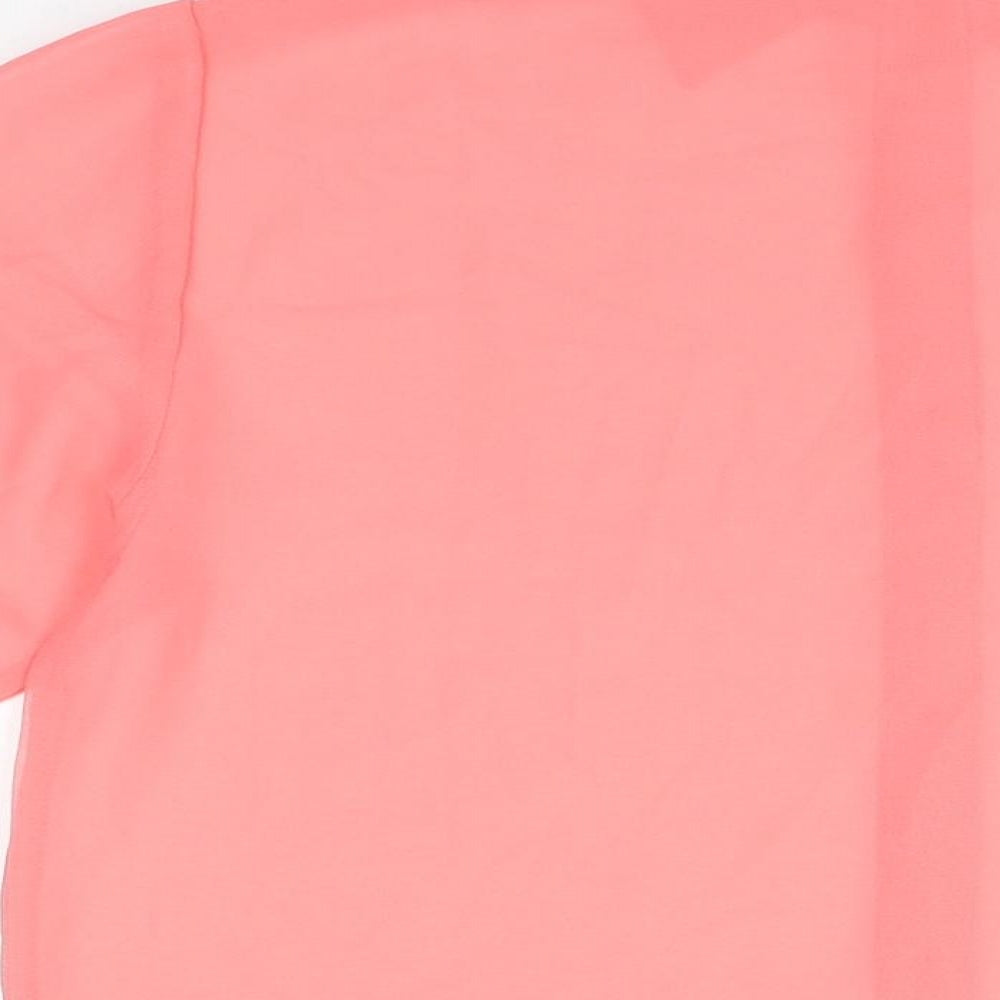 Casual Wear Womens Pink Polyester Basic Button-Up Size 14 Collared