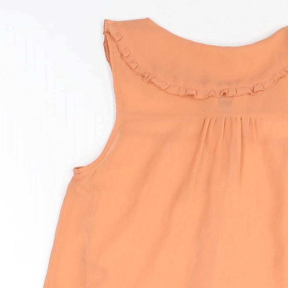 New Look Womens Orange Polyester Basic Button-Up Size 8 Collared