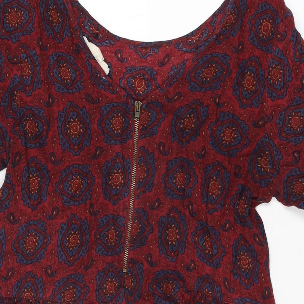 Staring at Stars Womens Red Geometric Viscose Mini Size XS Scoop Neck Zip