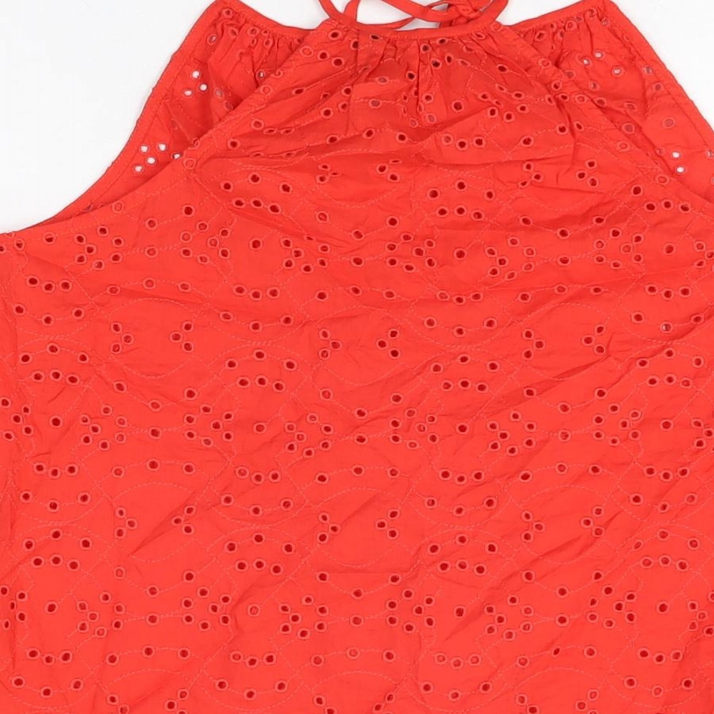 New Look Womens Red Cotton Basic T-Shirt Size 8 V-Neck