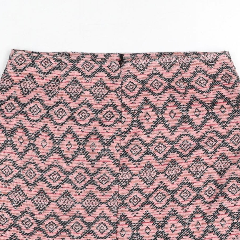 Stradivarius Womens Pink Geometric Cotton Mini Skirt Size 10 Zip