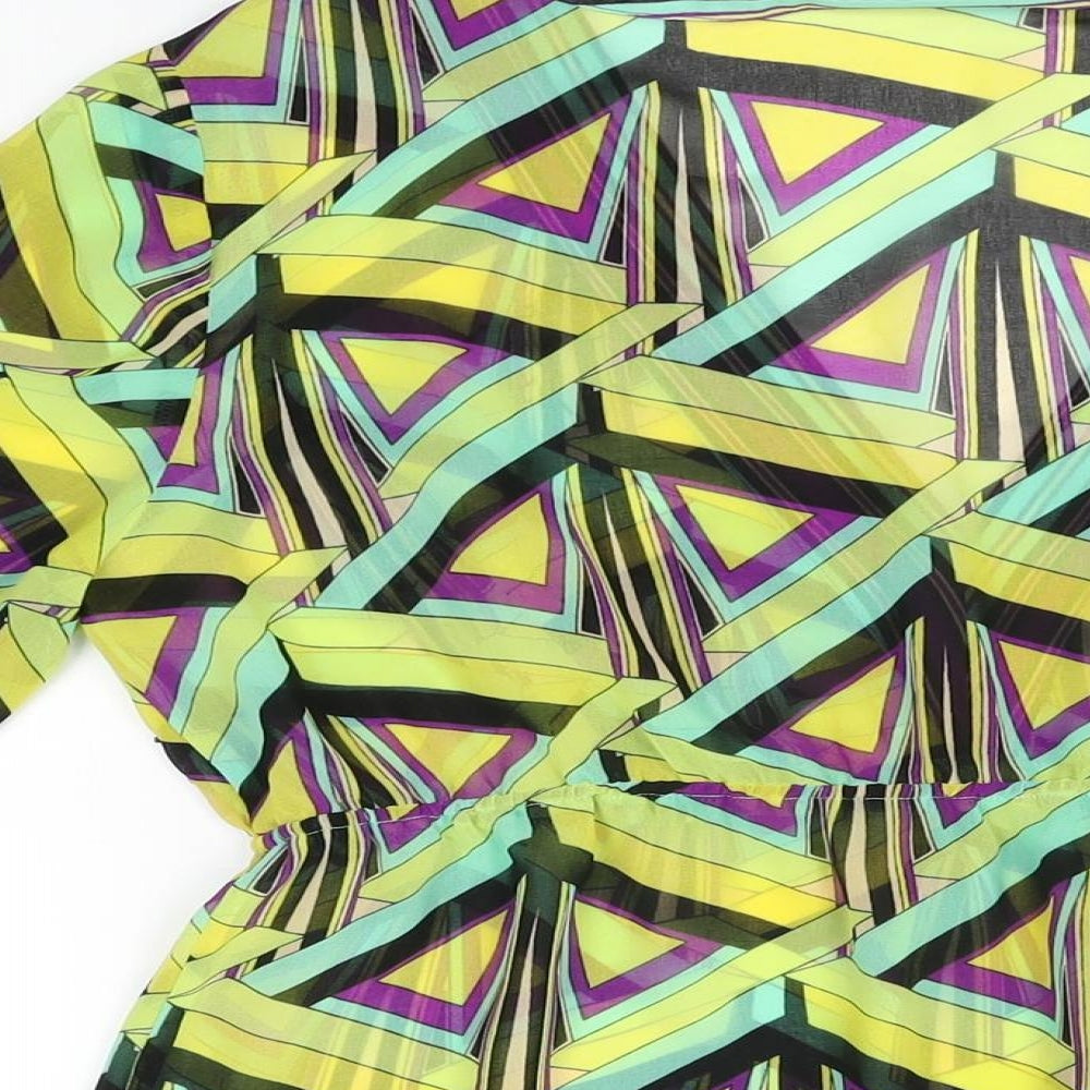 Wallis Womens Multicoloured Geometric Polyester Basic Blouse Size 12 V-Neck - Sheer
