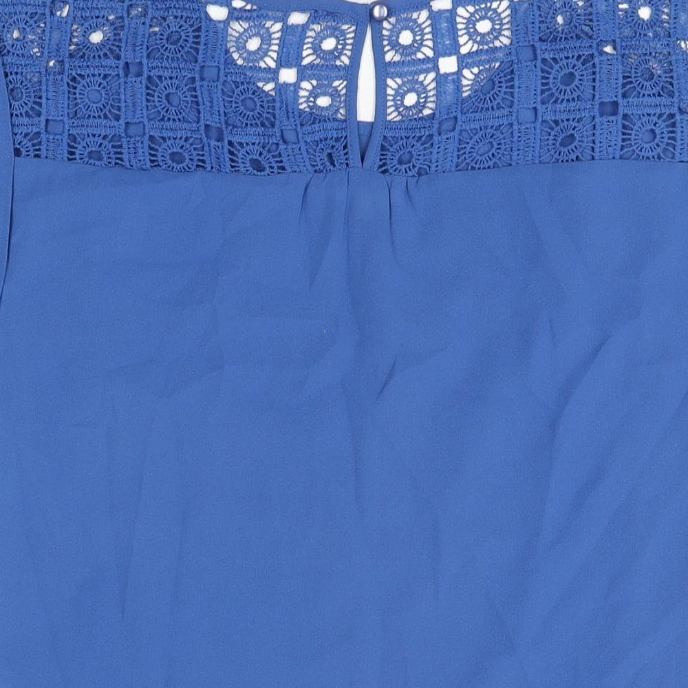 E&M Womens Blue Polyester Basic T-Shirt Size S Round Neck