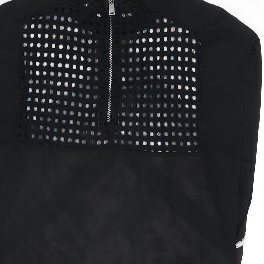 Zara Womens Black Geometric Cotton Basic Blouse Size S Round Neck