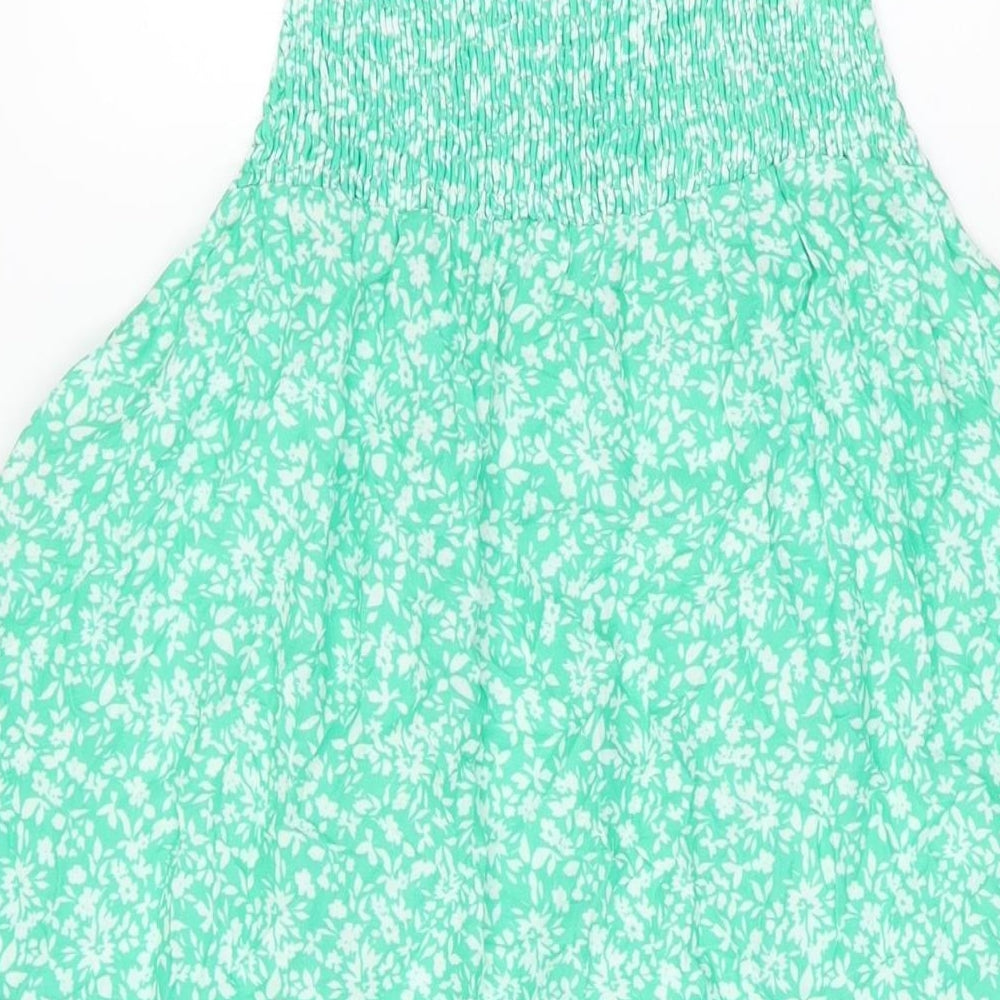 Zara Womens Green Floral Viscose Shift Size M Square Neck Pullover