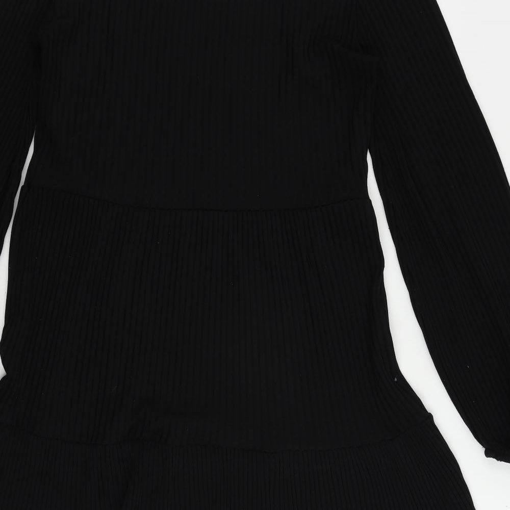 Stradivarius Womens Black Polyester Jumper Dress Size L Round Neck Pullover