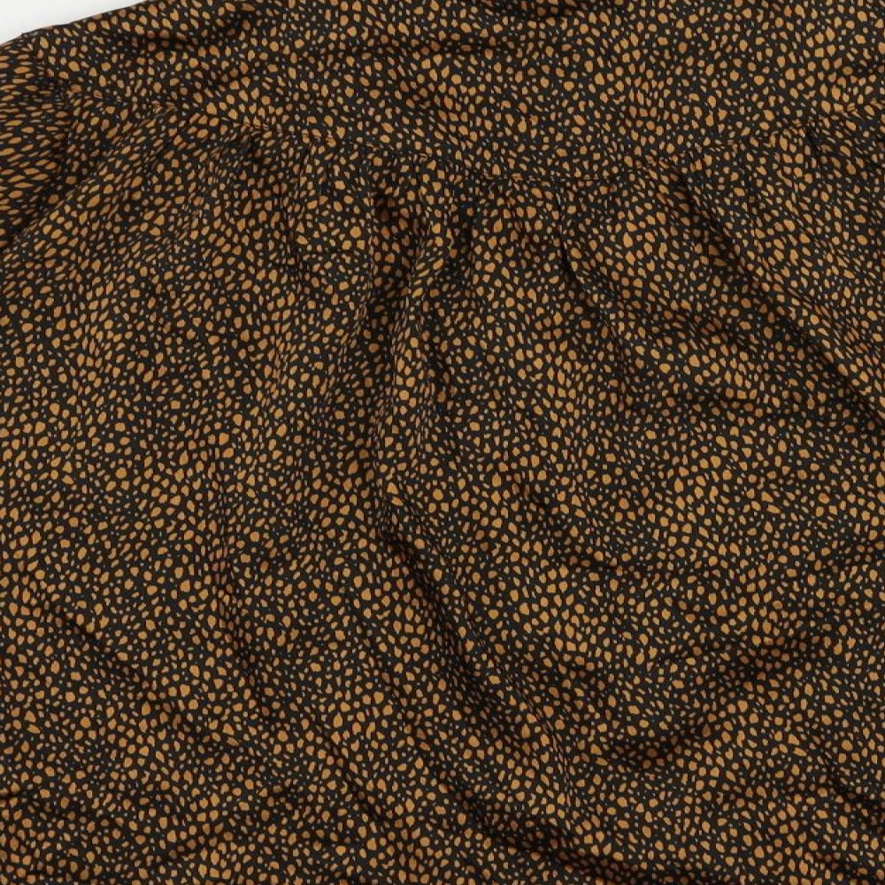 Topshop Womens Black Animal Print Polyester Basic Button-Up Size 12 Collared
