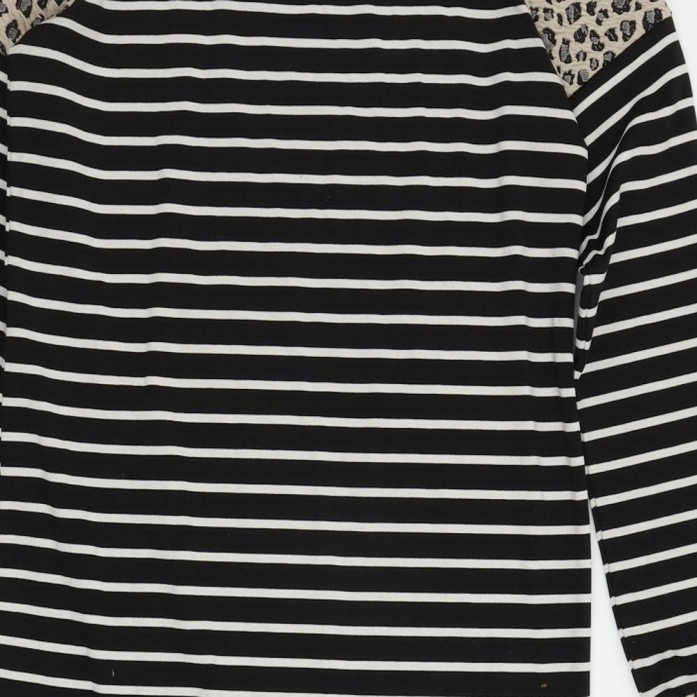 VERO MODA Womens Black Striped Polyester Jumper Dress Size M Round Neck Pullover