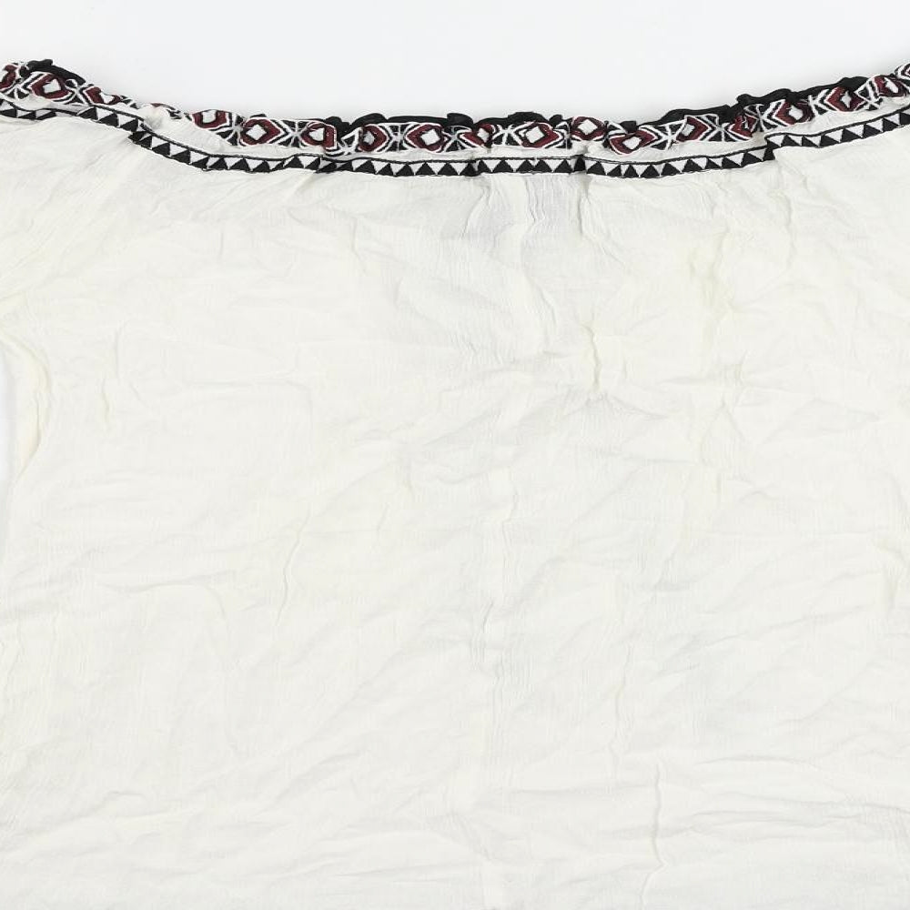 River Is Womens White Viscose Basic Blouse Size 6 Boat Neck - Embroidered