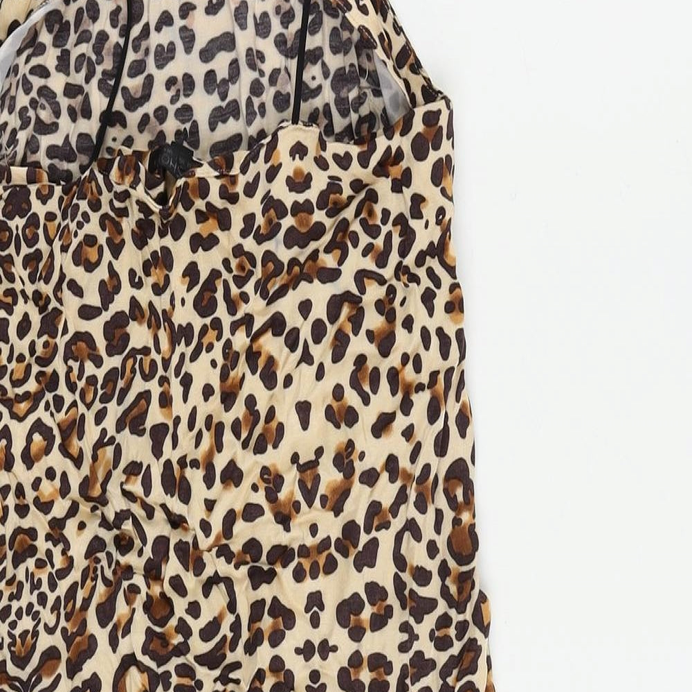 Topshop Womens Beige Animal Print Viscose Mini Size 6 Square Neck