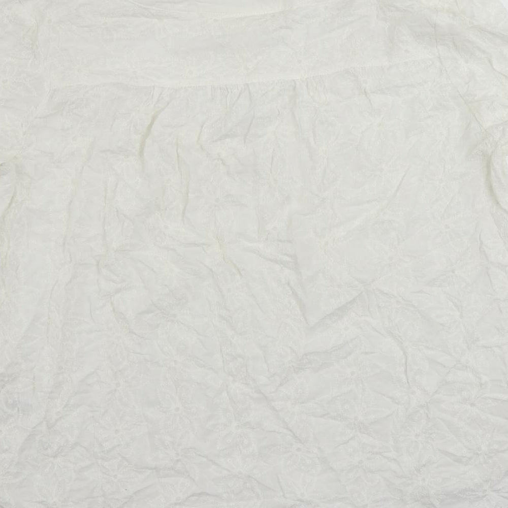 H&M Womens White Viscose Basic Blouse Size 10 V-Neck - Embroidered
