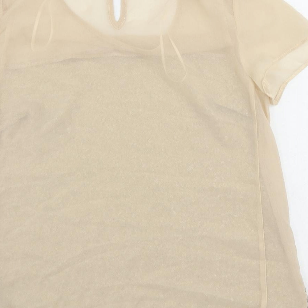 Red Herring Womens Beige Polyester Basic Blouse Size 8 Round Neck - Sequin