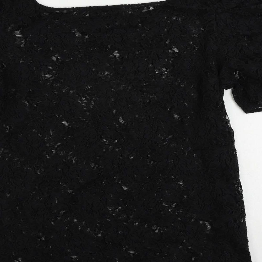 River Island Womens Black Polyester Basic Blouse Size L Boat Neck - Sheer
