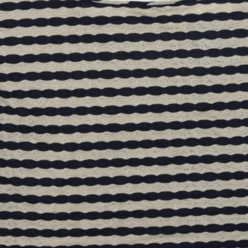 Oasis Womens Blue Striped Polyester Basic T-Shirt Size S Boat Neck
