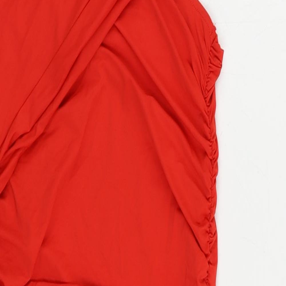 Zara Womens Red Polyester Bodycon Size M Square Neck Pullover - Ruched