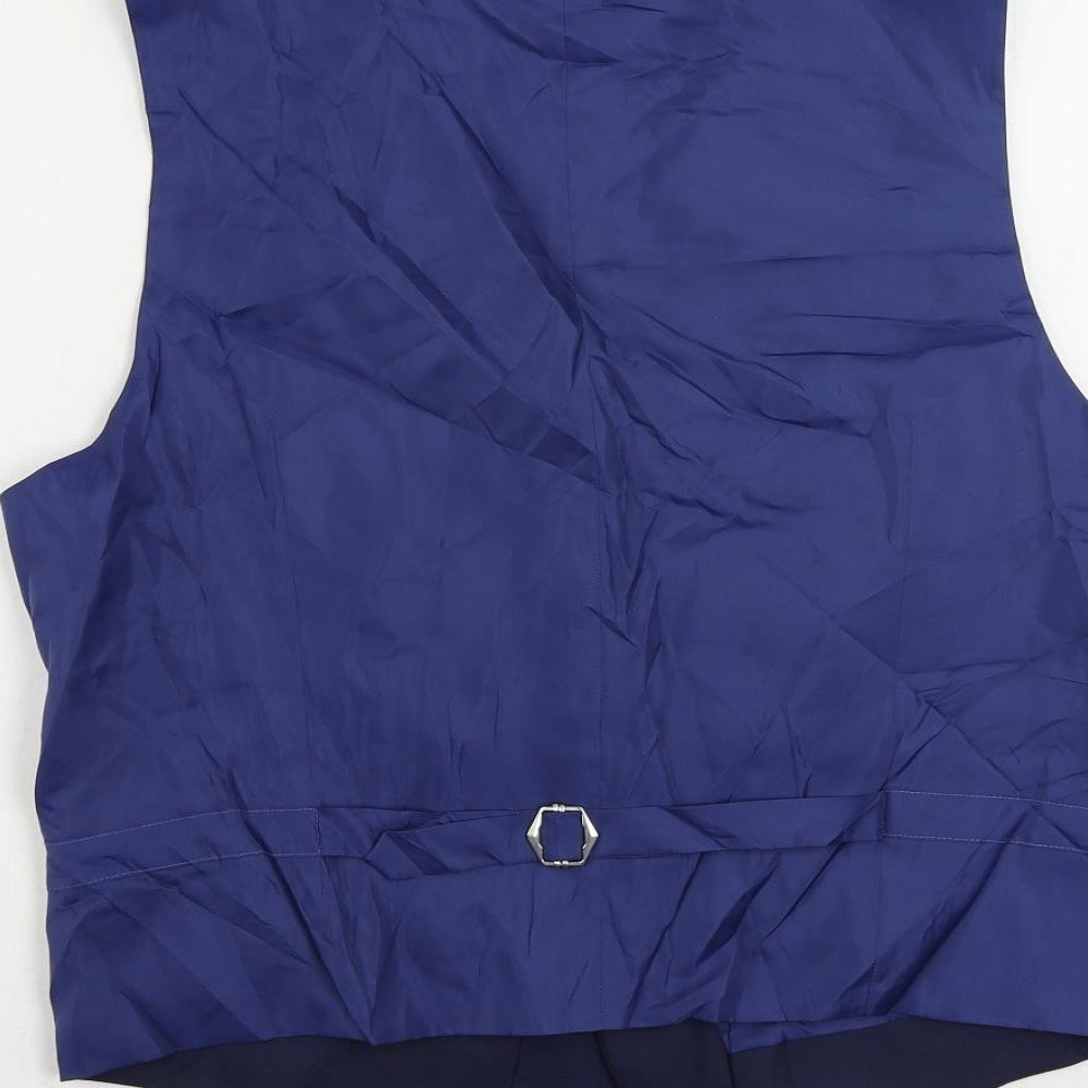 Marks & Spencer Mens Blue Polyester Jacket Suit Waistcoat Size 38 Regular