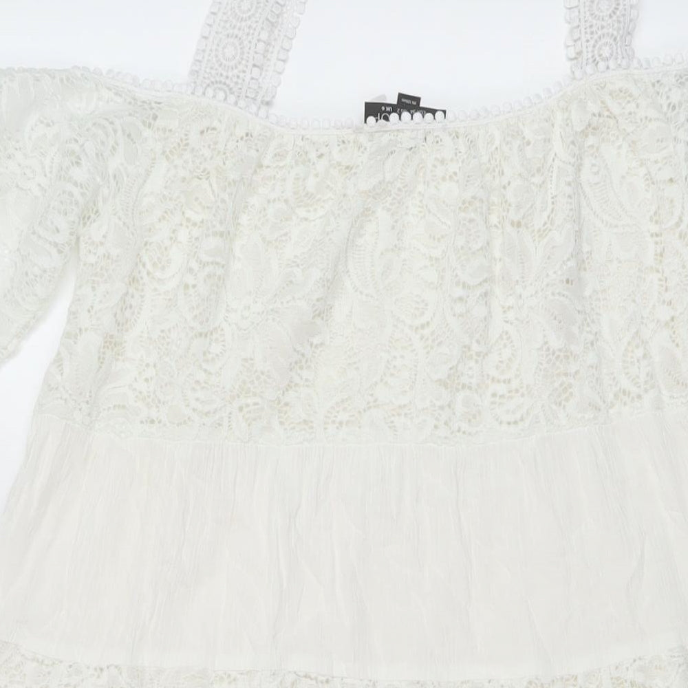Topshop Womens White Viscose A-Line Size 6 Square Neck Pullover