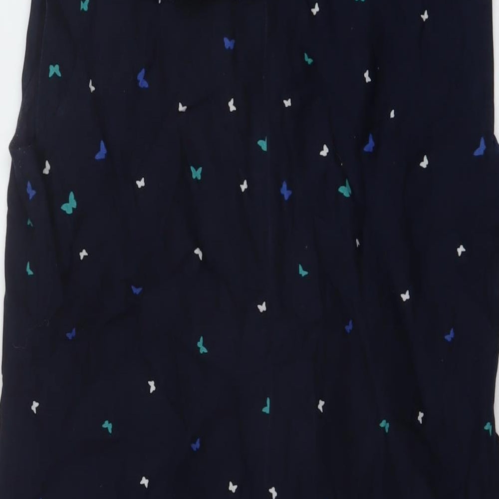 Oasis Womens Blue Geometric Cotton A-Line Size 12 Round Neck Zip
