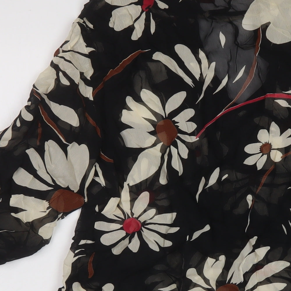 Monsoon Womens Black Floral Polyester Basic Blouse Size 8 Round Neck