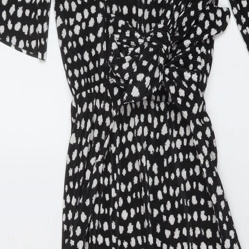 ASOS Womens Black Geometric Polyester A-Line Size 8 Round Neck Button