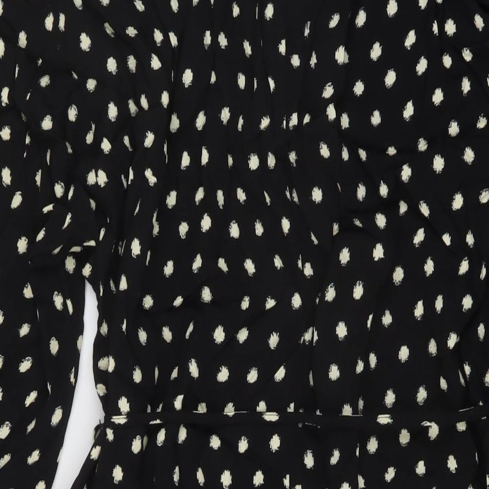Mango Womens Black Geometric Viscose A-Line Size XS V-Neck Button