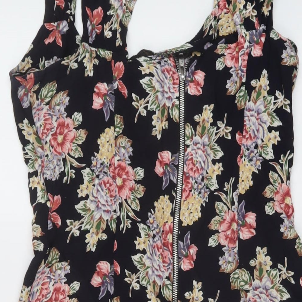 ASOS Womens Multicoloured Floral Modal A-Line Size 12 V-Neck Zip